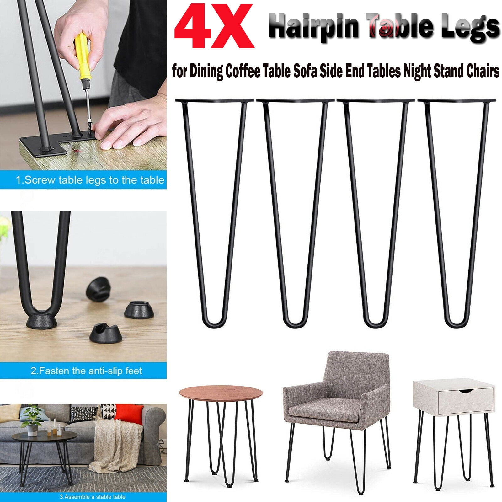 Details about   8" Coffee Table Metal Hairpin Legs Solid Iron Bar Black Set of 4 