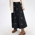 thumbnail image 3 of Felirenzacia Women Corduroy Long Skirt Vintage A-Line Elastic Waist Cottagecore Floral Embroidery Fall Boho Maxi Skirts , Black,S, 3 of 6