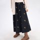 thumbnail image 5 of HongQid Women’s Corduroy Long Skirt Spring Fall Embroidery Floral A-Line Skirt Vintage Elastic High Waist Ruffle Maxi Skirt, 5 of 6