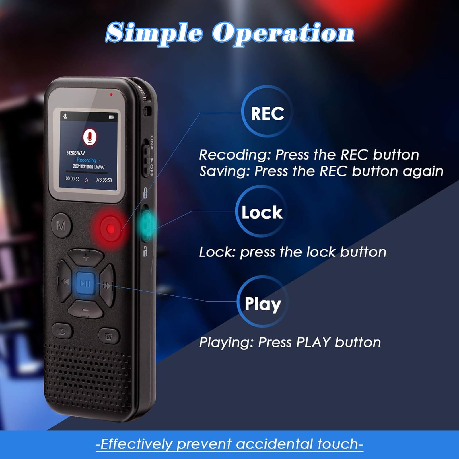 RONY 8GB Digital Voice Activated Recorder: Portable Tape Recorder with Playback Audio Recording Device for Lectures Meetings