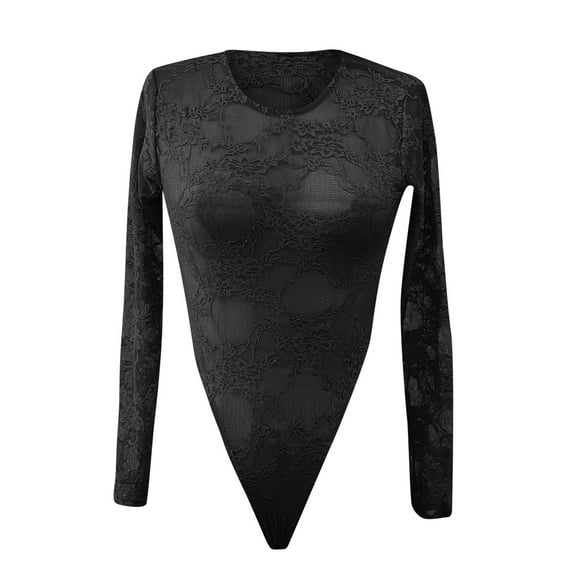 TSADFHJI Lingerie for Women Dress Long Stretch Lace Leotard Womens Sleeve Floral Body Top Bodysuit Ladies Women's Jumpsuit Lingerie S Black