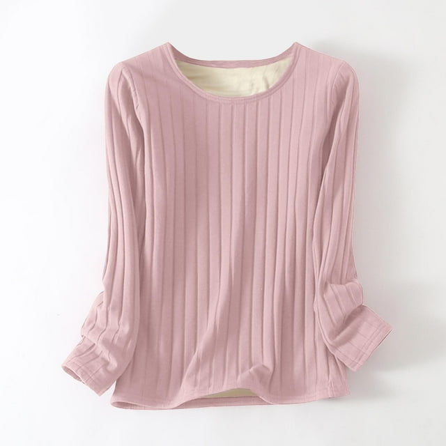 Ropa interior térmica para mujer, sudadera de lana gruesa de color liso y corto, ropa interior cálida de invierno, blusa de cuello redondo para mujer