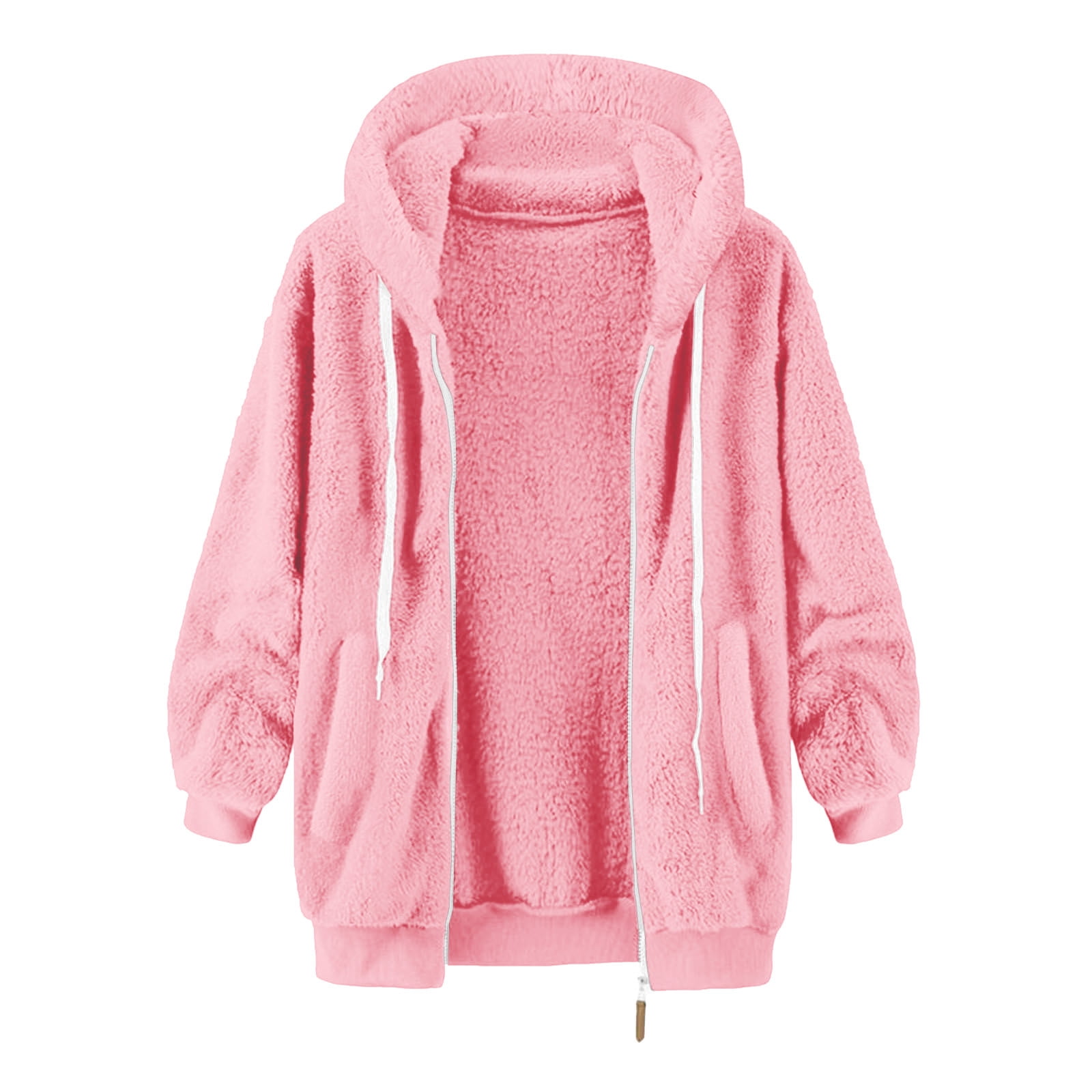 FNFHFY Womens Zip Up Sherpa Hoodies Comfy Soft Plus Size Hoodie Cozy Drawstring Solid Hooded Sweatshirts Fall Winter Thermal Warm Jackets