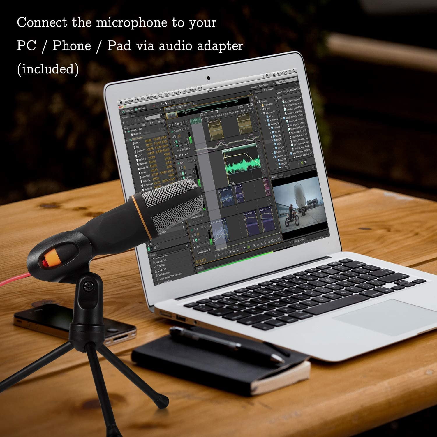 NOGIS PC Microphone with Mic Stand Professional 3.5mm Jack Recording Condenser Microphone Compatible with PC Laptop iPad iPhone Mac-Recorder Singing Gaming