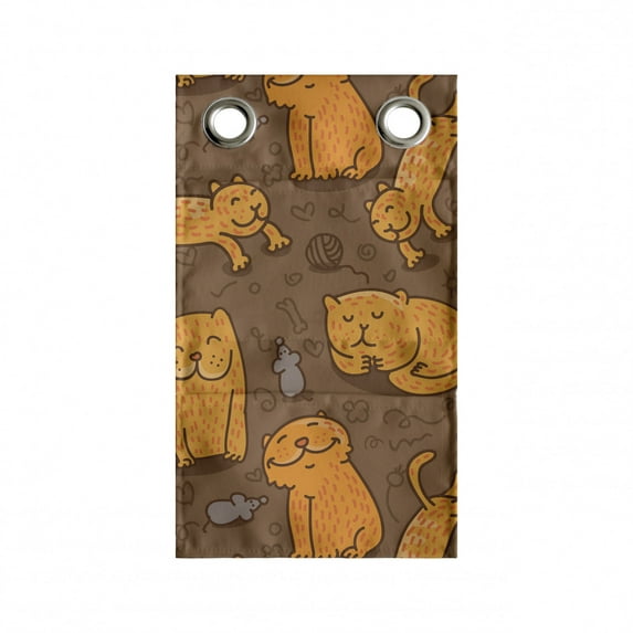 Cat Hanging Pocket Organizer, Cheerful Kitties in Different Poses and Hearts Flower Toys Pet Companions Doodle, Printed Polyester Storage Bag with Pockets, 9" x 16", Umber Marigold