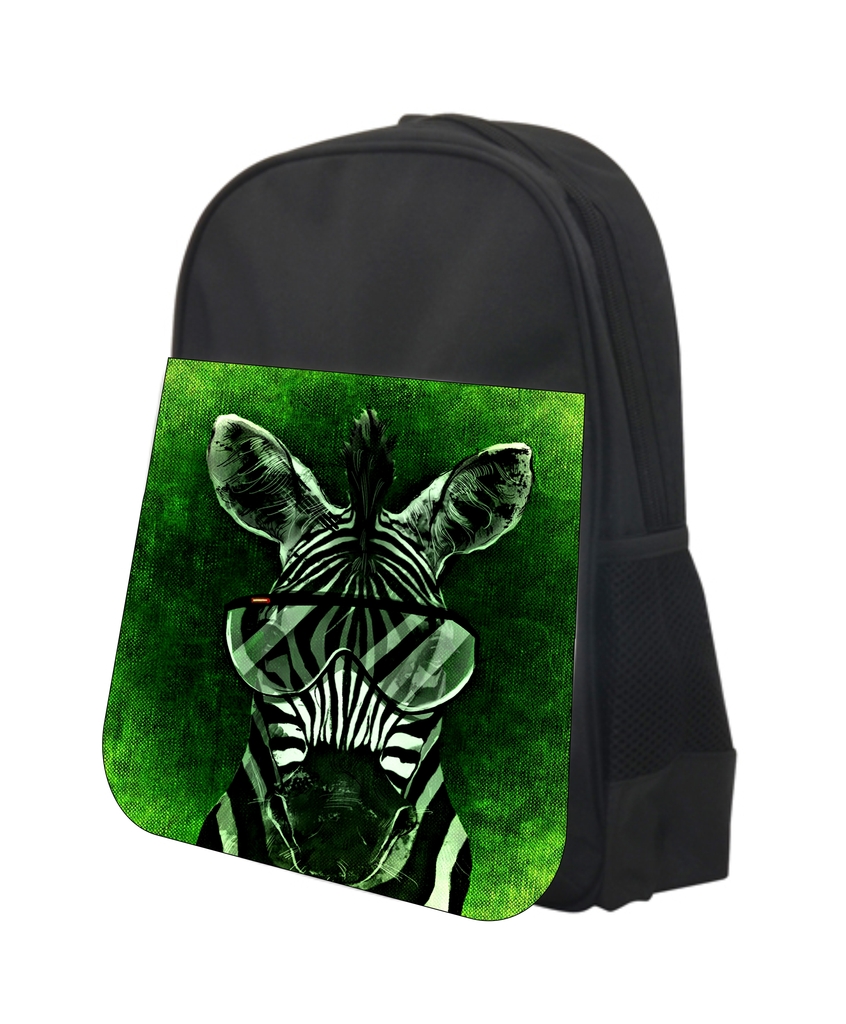 Zebra In Aviators 13" x 10" Black Preschool Toddler Children's Backpack & Pencil Bag Set - image 1 of 2