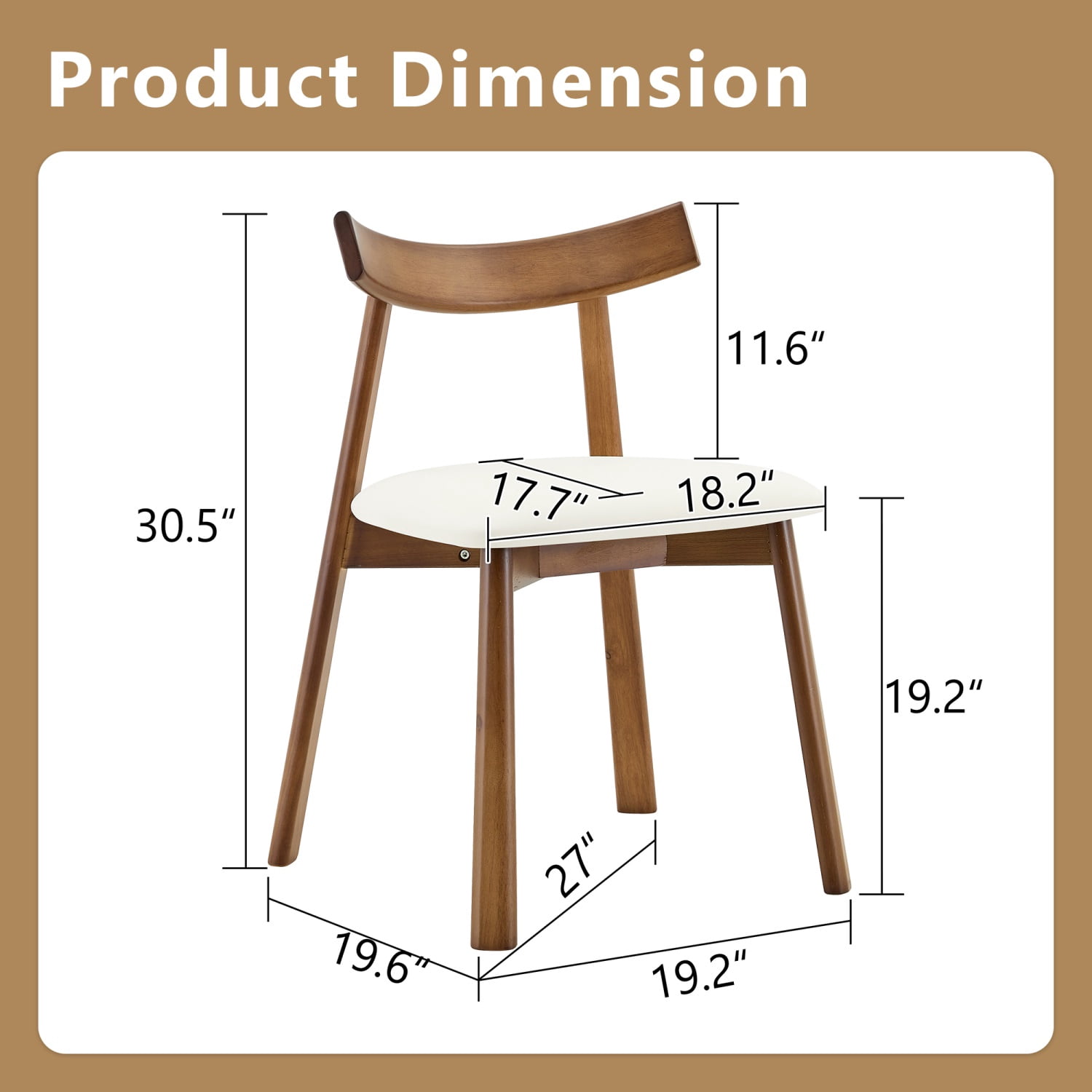Hommoo 2-Pack Solid Wood Dining Chairs with PU Cushions, Ergonomic Curved Backrest, X-Frame Stability, Modern Farmhouse & Scandinavian Style, Beige & Walnut
