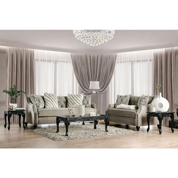 Furniture of America Felicity Chenille Tufted 2-Piece Sofa Set in Light Brown