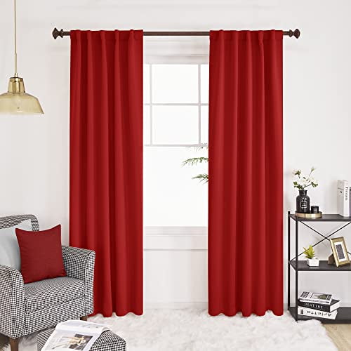 Deconovo Rod Pocket and Back Tab Blackout Curtains for Living Room, Thermal Insulated Room Darkening Ture Red Curtains, 42x95 Inch, 2 Panels