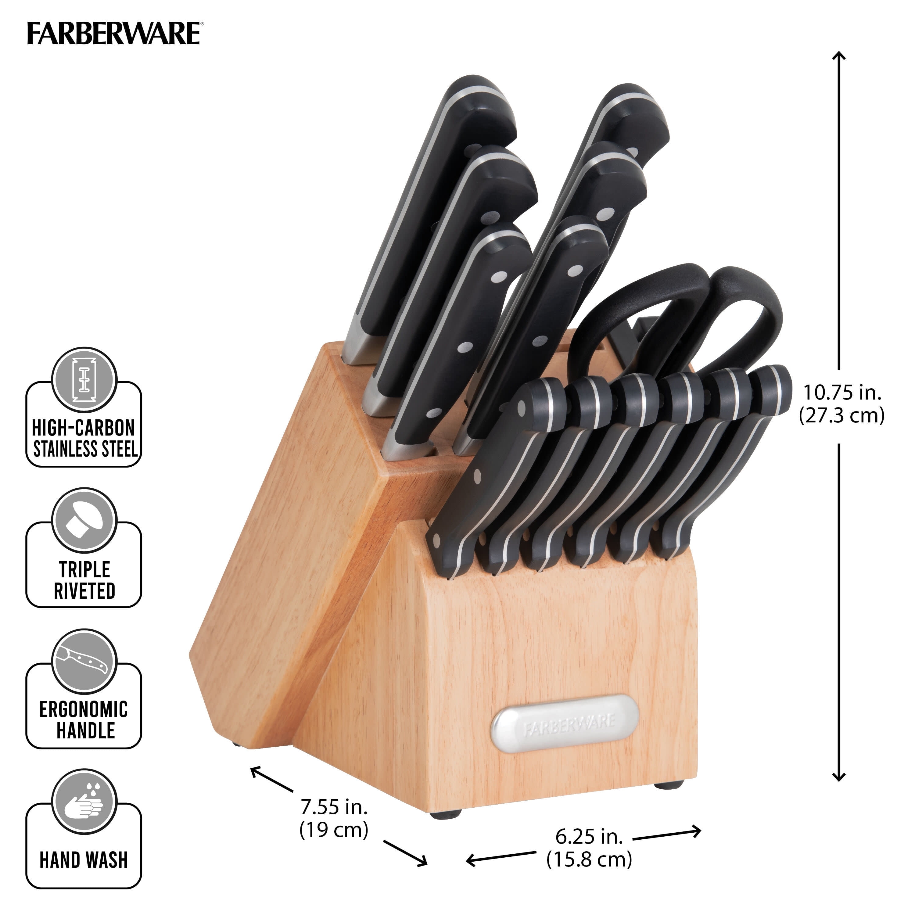Farberware 14-Piece Forged Triple Rivet Knife Set with Built-in Edgekeeper Knife Sharpener