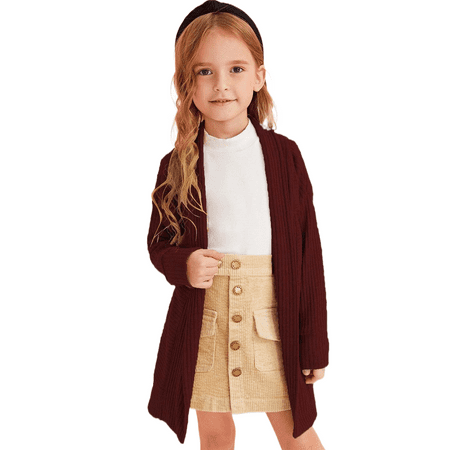 

Toddler Baby Girl Knitted Sweater Long Sleeve Cardigan Open Front Coats Fall Winter Kids Solid Long Jacket