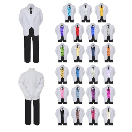 

6pc Boy Formal Necktie Black White Suit Set Satin Color Vest Baby Sm-20 Teen