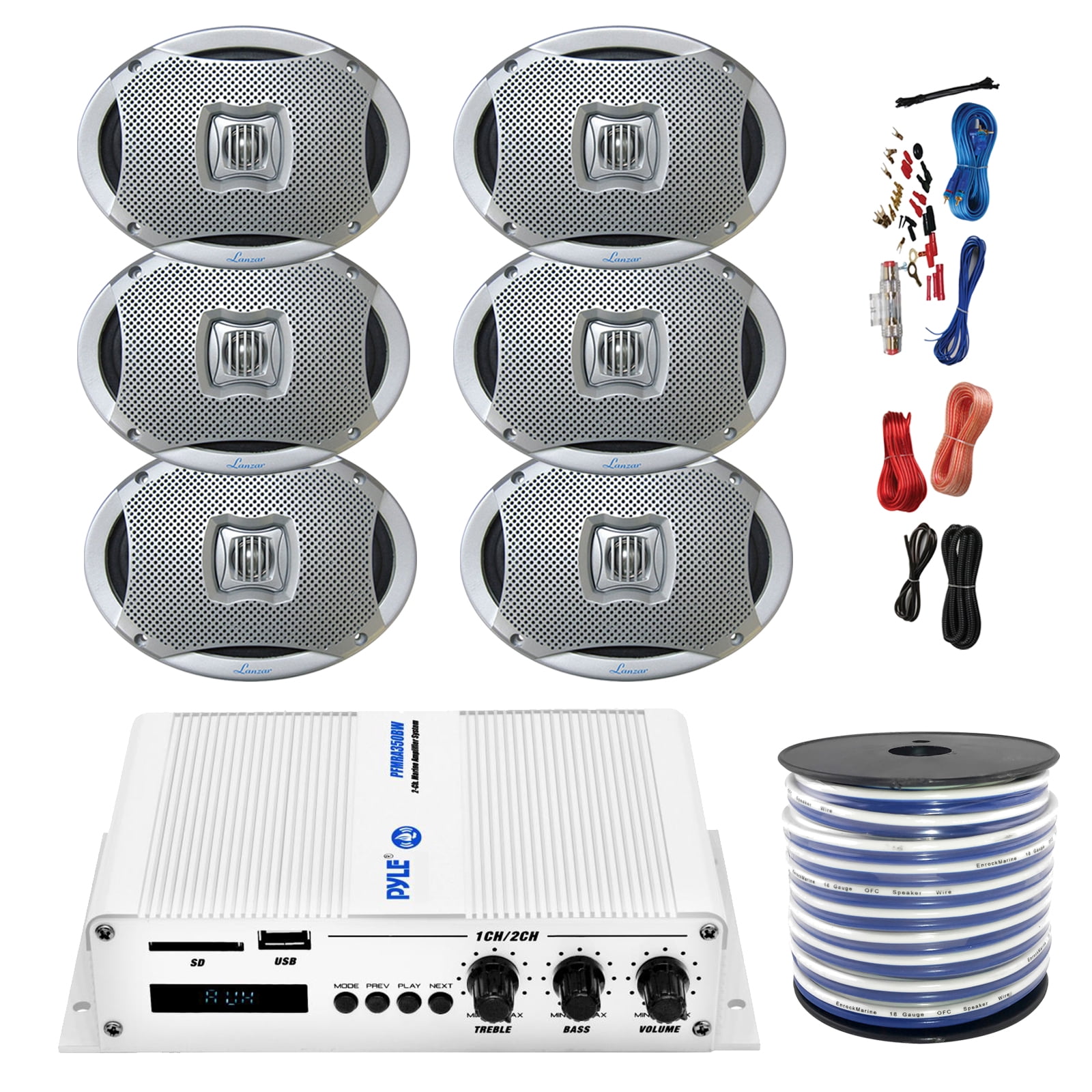 Wireless Bluetooth Receiver Speaker /& LCD Digital Screen PFMRA640BB Pyle 6-Channel Audio Marine Amplifier Compact Power 600 Watt RMS 4 OHM Full Range Stereo with Volume Bass Treble Rotary Control