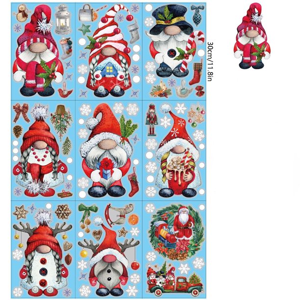 Calcomanía de cristal de ventana electrostática enano de Navidad, diseño de escena, calcomanía de pared de Santa Claus, 2024