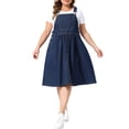 thumbnail image 2 of Agnes Orinda Women's Plus Size Denim Overalls Dress Sleeveless Adjustable Straps Waist Buttons Romper Casual Jumper Jean Midi Dresses 2026 with Pockets 4X Black Blue, 2 of 6