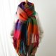thumbnail image 5 of Bufanda de mujer de moda europea y americana, chal cálido grueso de hilo circular de cachemira de invierno con borlas y costuras a cuadros de arcoíris, 5 of 6