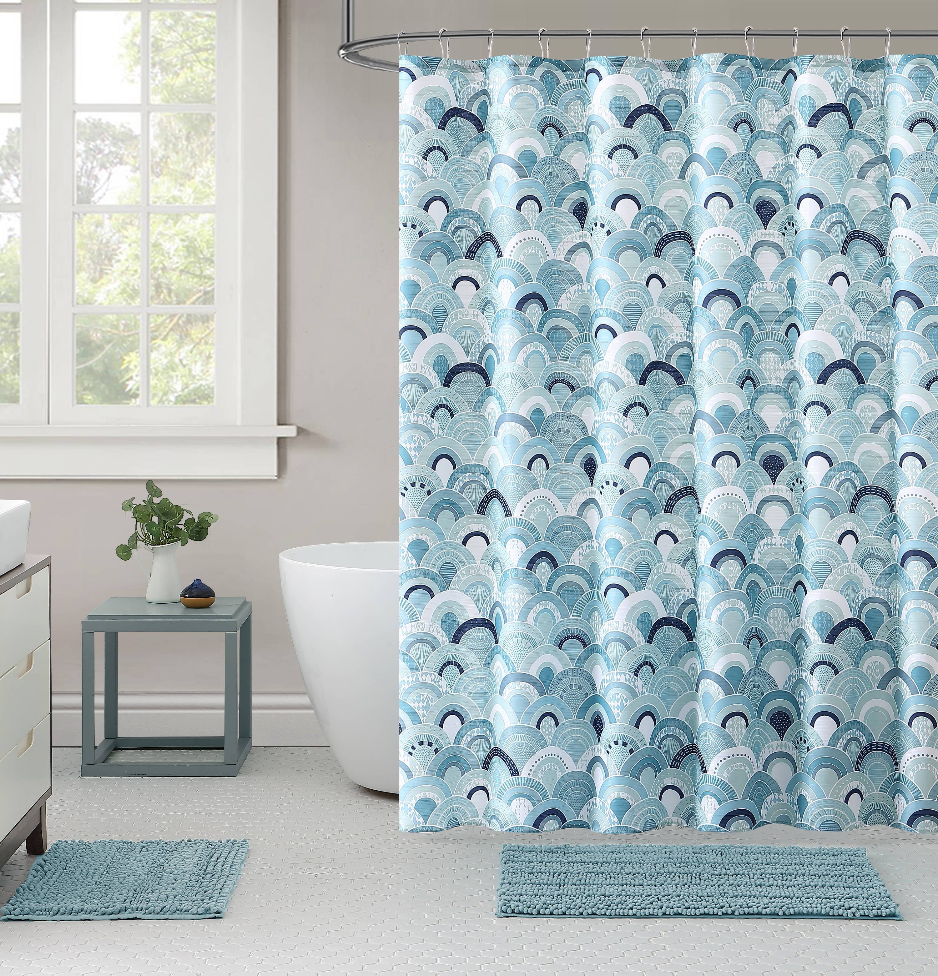Elegant Estates Blue Aqua & Turquoise Arches Fabric Shower Curtain