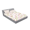thumbnail image 2 of Ambesonne Shabby Flora Fitted Sheet & Pillow Sham Set, Nature Blossom Buds, Queen, Pink White and Green, 2 of 2