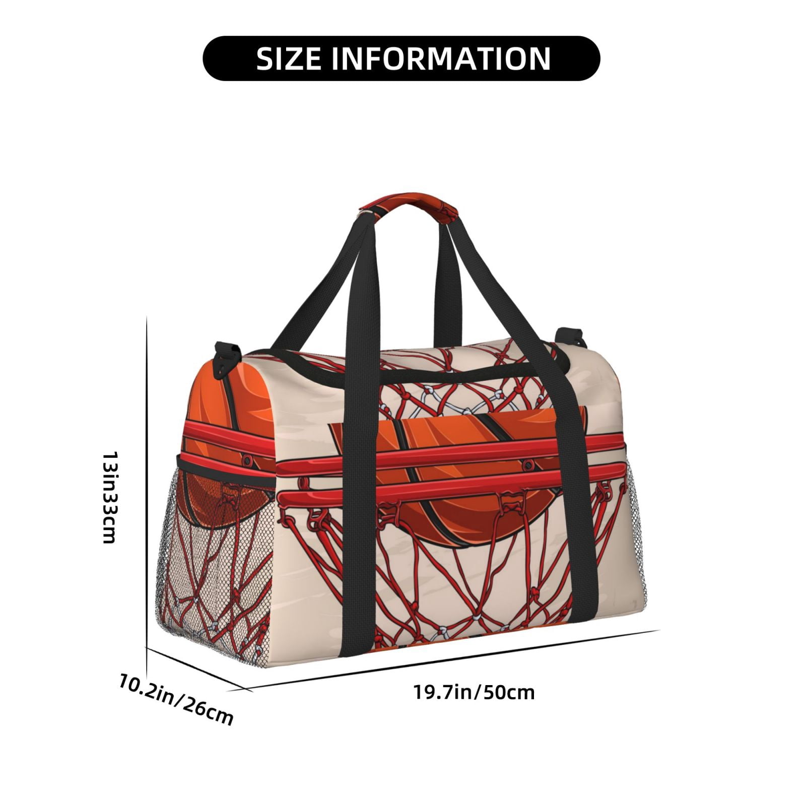 Defioc Basketball Shot Print Hand Travel Bag - Foldable Travel Duffel Bags for Men Women -Sport Gym Bag - Overnight Travel Duffel Bag - Adjustable Shoulder Strap