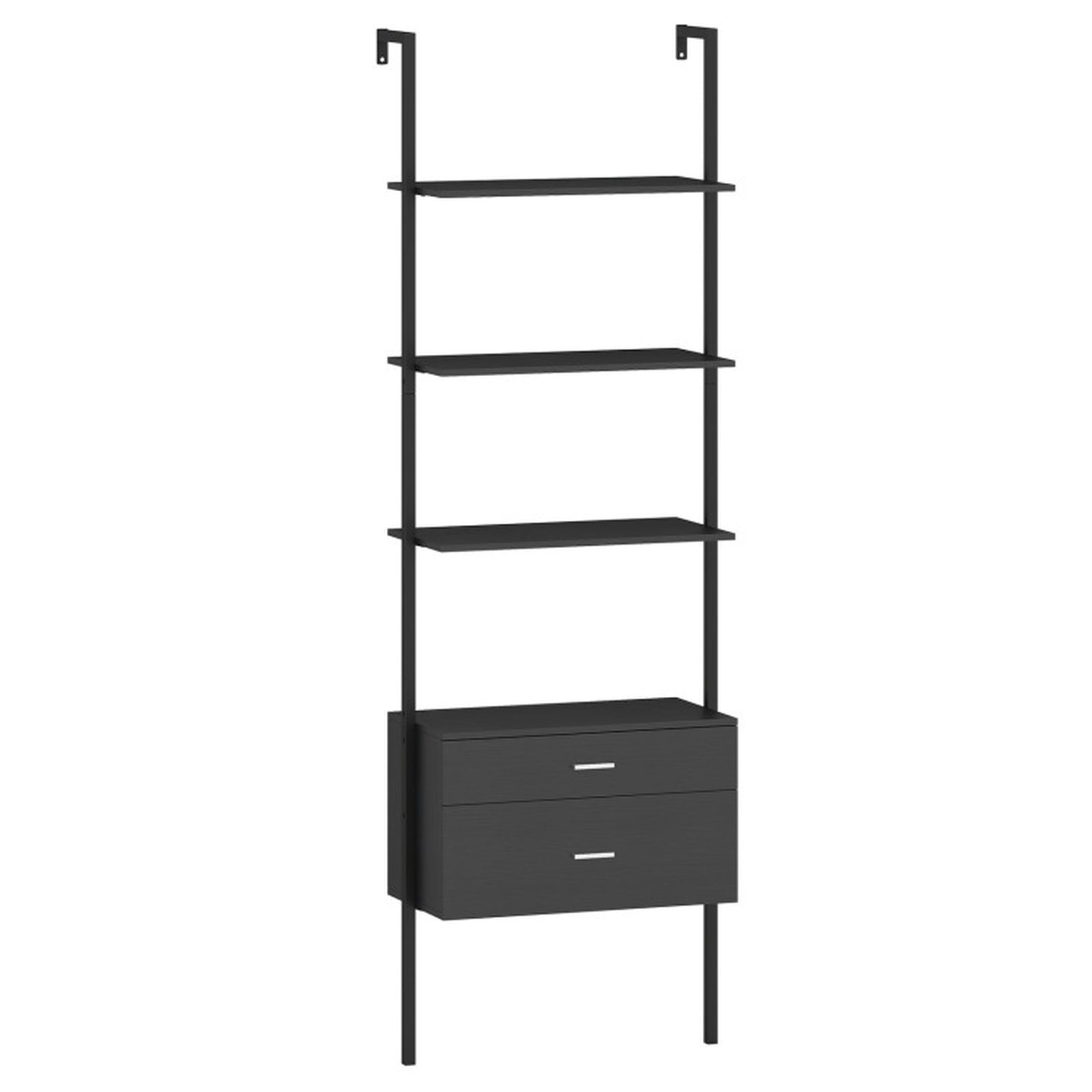 Furnibear 6-Tier Ladder Bookcase with 2 Drawers and Metal Frame for Living Room Home Office Bedroom Display Storage Shelf, Black