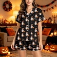thumbnail image 5 of Outfits for Women Halloween Lightweight Graphic Lapel Short Sleeve Buttoned Pocket Top And Shorts 2 Piece At Home Wear Women's Clothing Sets L, 5 of 6