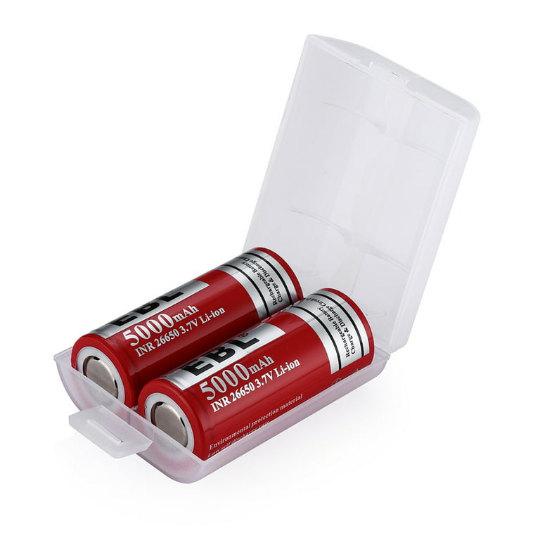 EBL 2-Pack 26650 Battery 3.7V 5000mAh Lithium-ion Rechargeable Batteries