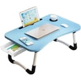 thumbnail image 3 of Lap Desk with Storage Drawer, Cup and Tablet Holder, Bed Tray Table, Foldable Laptop Desk, Laptop Stand for Working, Writing, Gaming and Drawing (23.6", Blue), 3 of 5