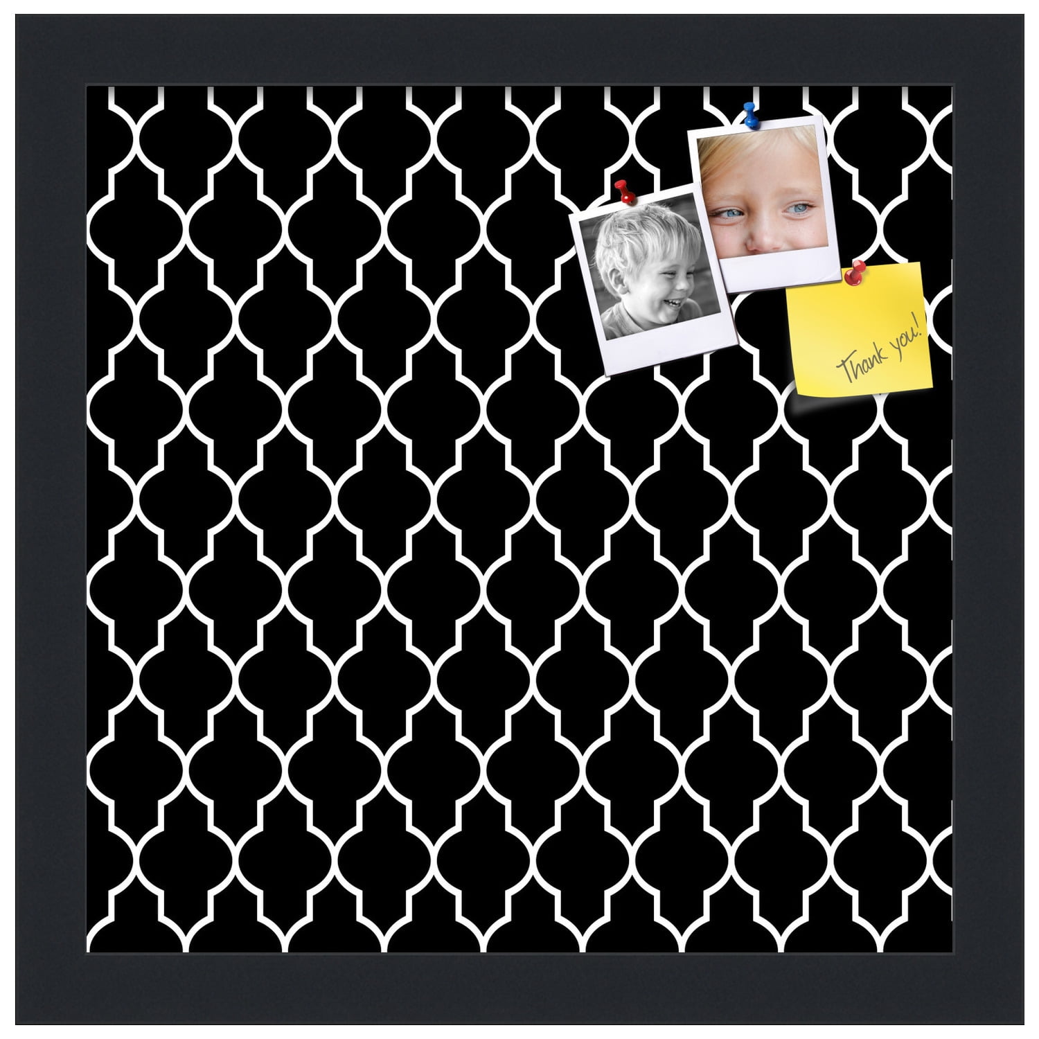PinPix 12x12 Custom Cork Bulletin Board Quatrefoil Black Poster Board Has a Fabric Style Canvas Finish, Framed in Quatrefoil Black, by ArtToFrames (PinPix-116)