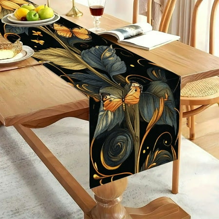 

1pc Linen 100% yellow sunflower flowers with butterflies Party Decoration Gift Holiday Decorations Room Decor Scene Decor Dustproof & Wipe Clean Table Runner