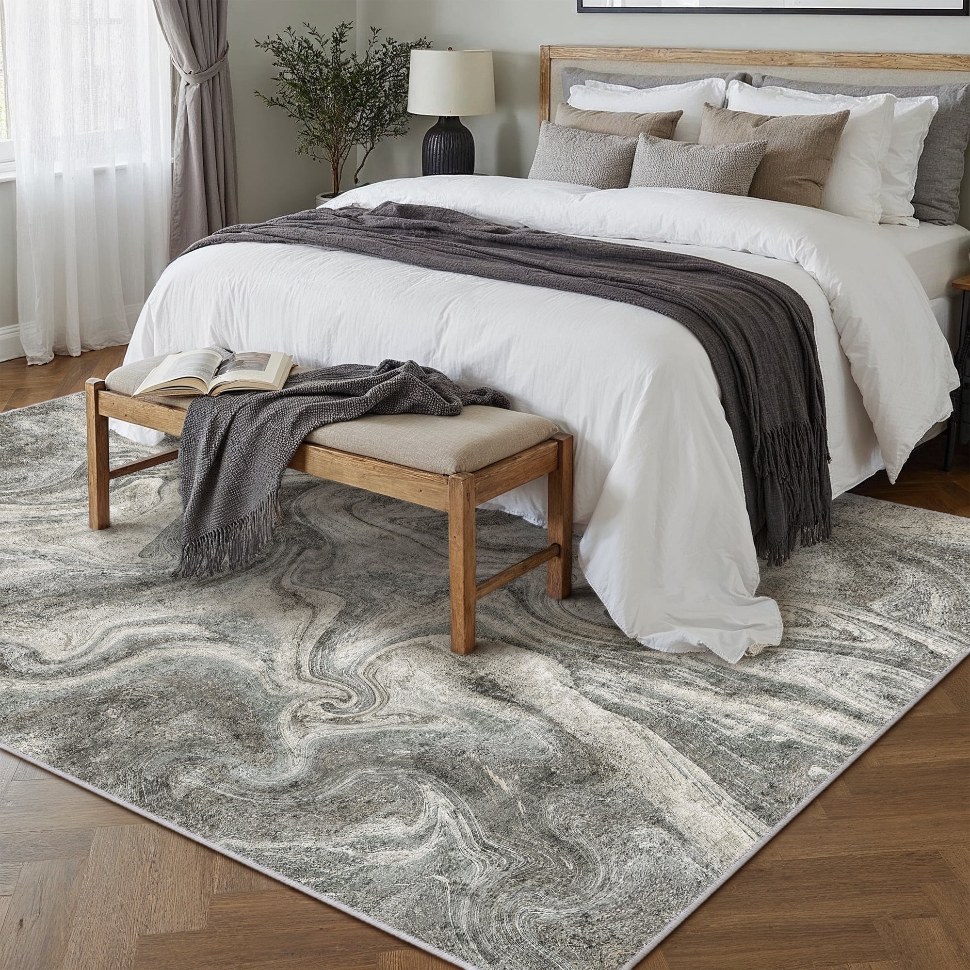 BERTHMEER 6'x9' Area Rugs for Living Room Bedroom Dining Room Office Farmhouse Modern Abstract Washable Non-slip Indoor Rugs Carpets,Green