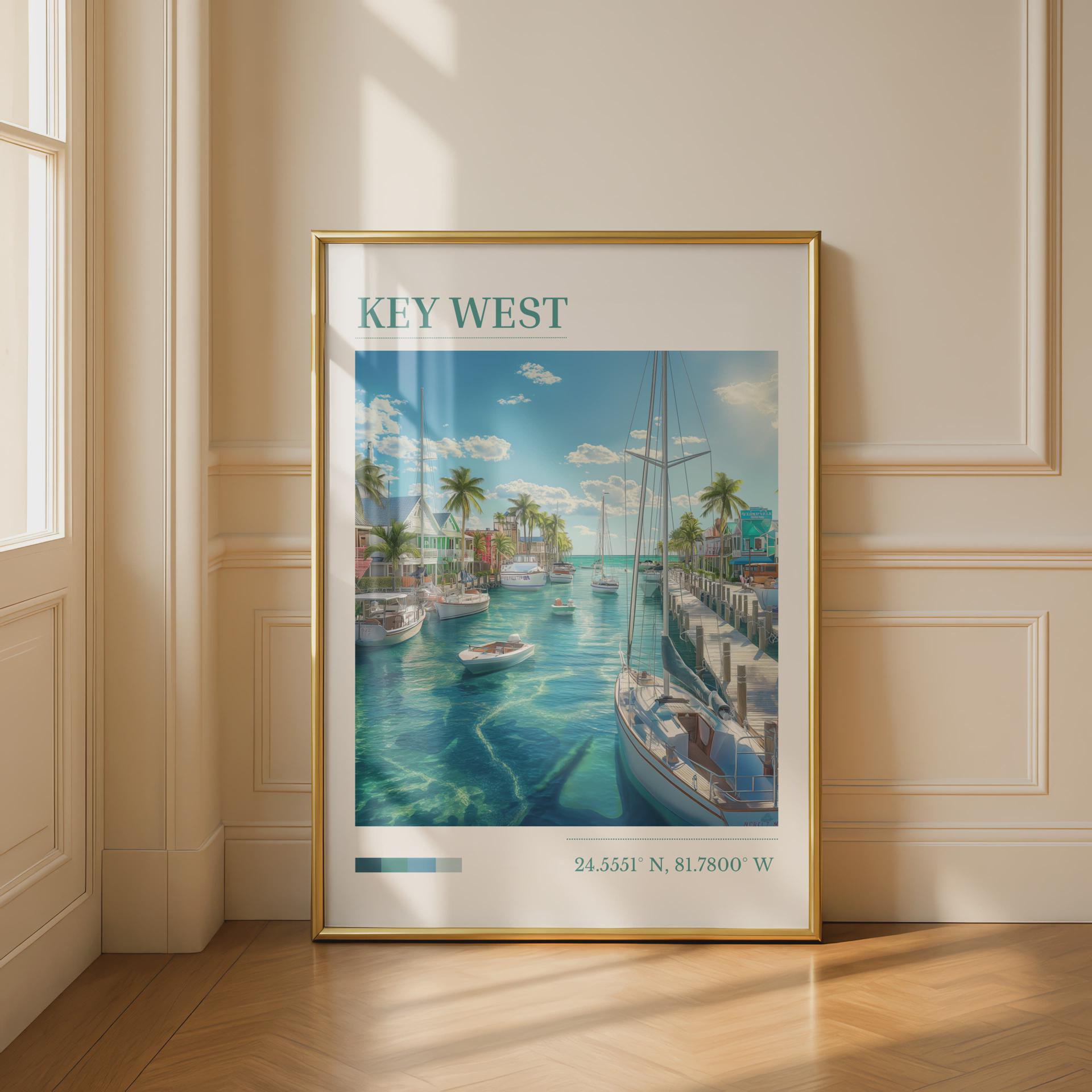 Key West Nautical Wall Art Print Coastal Tropical Boat Scene Home Decor Office Wall Art