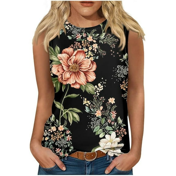 Drses Women's Tank Tops Women's Summer Casual Fashion Comfort Printing Loose Round Neck Sleeveless Womens Summer Tops