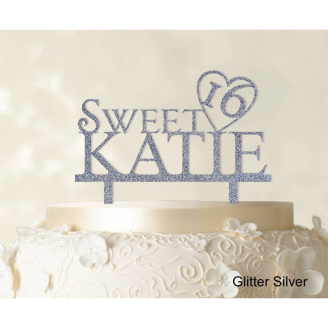 Personalized Birthday Cake Topper Glitter Silver Cake Topper Color Option Available 5-7 Inches Wide