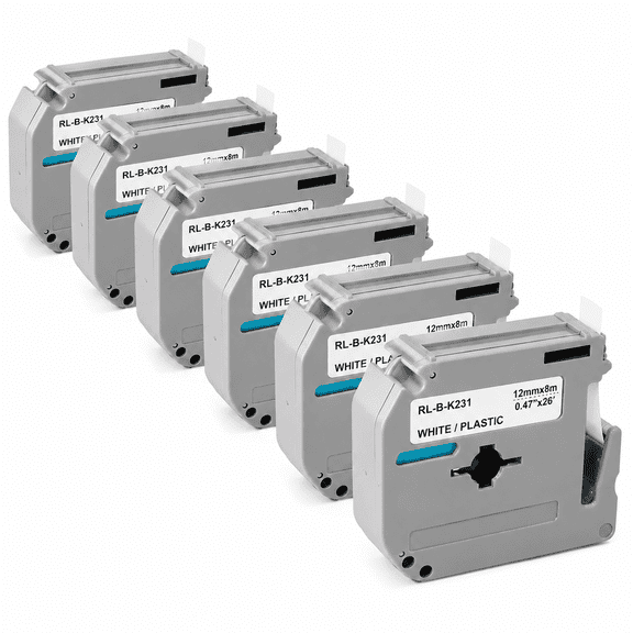 Rongta 6 pcs Label Tape for TM95, 12mm x 8m Plastic Tape, Compatible with Label Maker TM95 Replacement Label Tape
