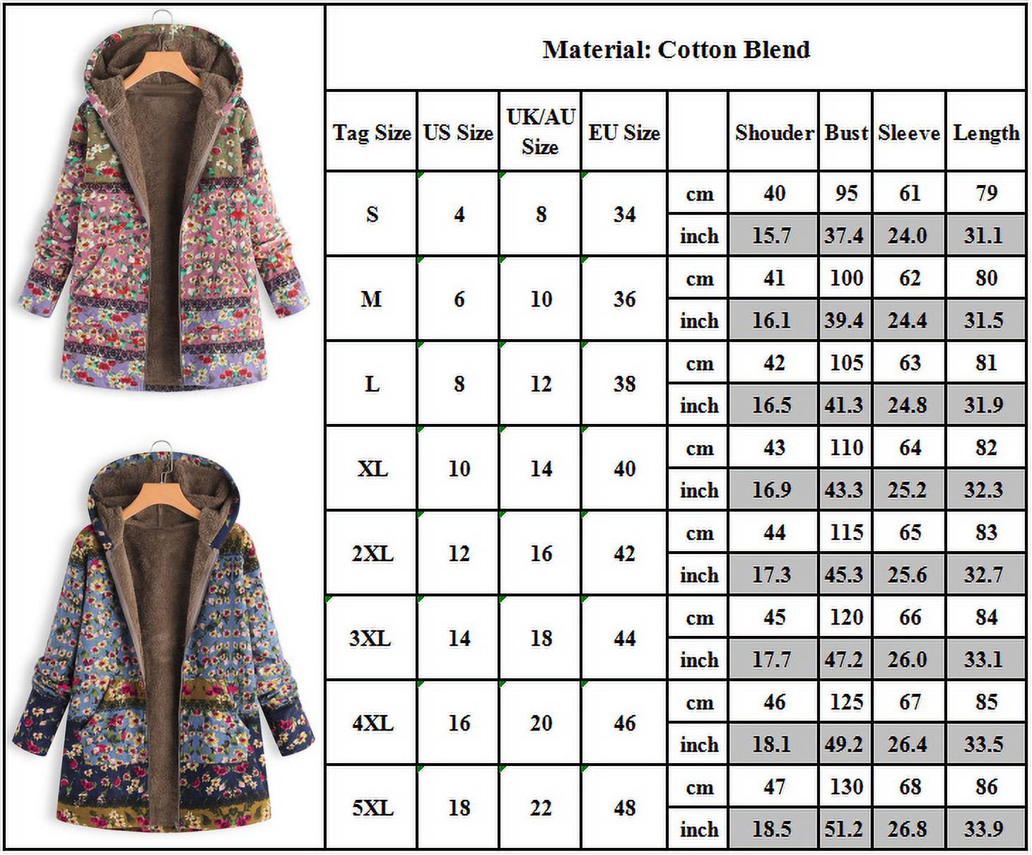 Women Winter Coat Floral Printed Hooded with Pockets Warm Fleece Button Coat Long Sleeve Jacket - image 2 of 8