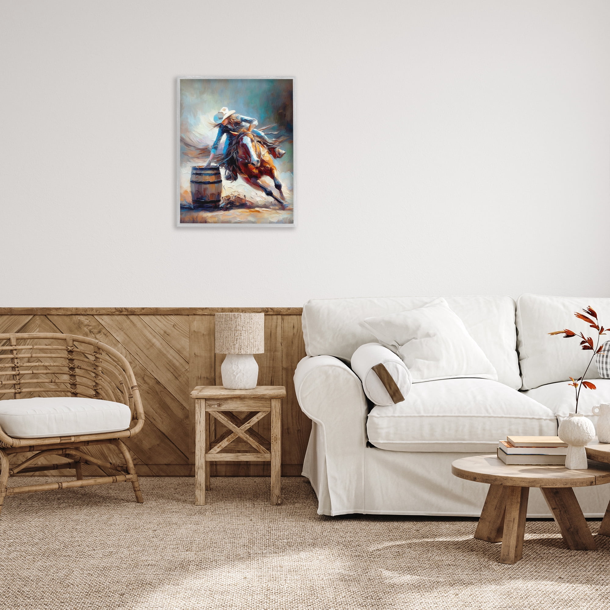 Stupell Industries Racing Rodeo Cowgirl Animals & Insects Painting Gray Framed Art Print Wall Art, 24 x 30