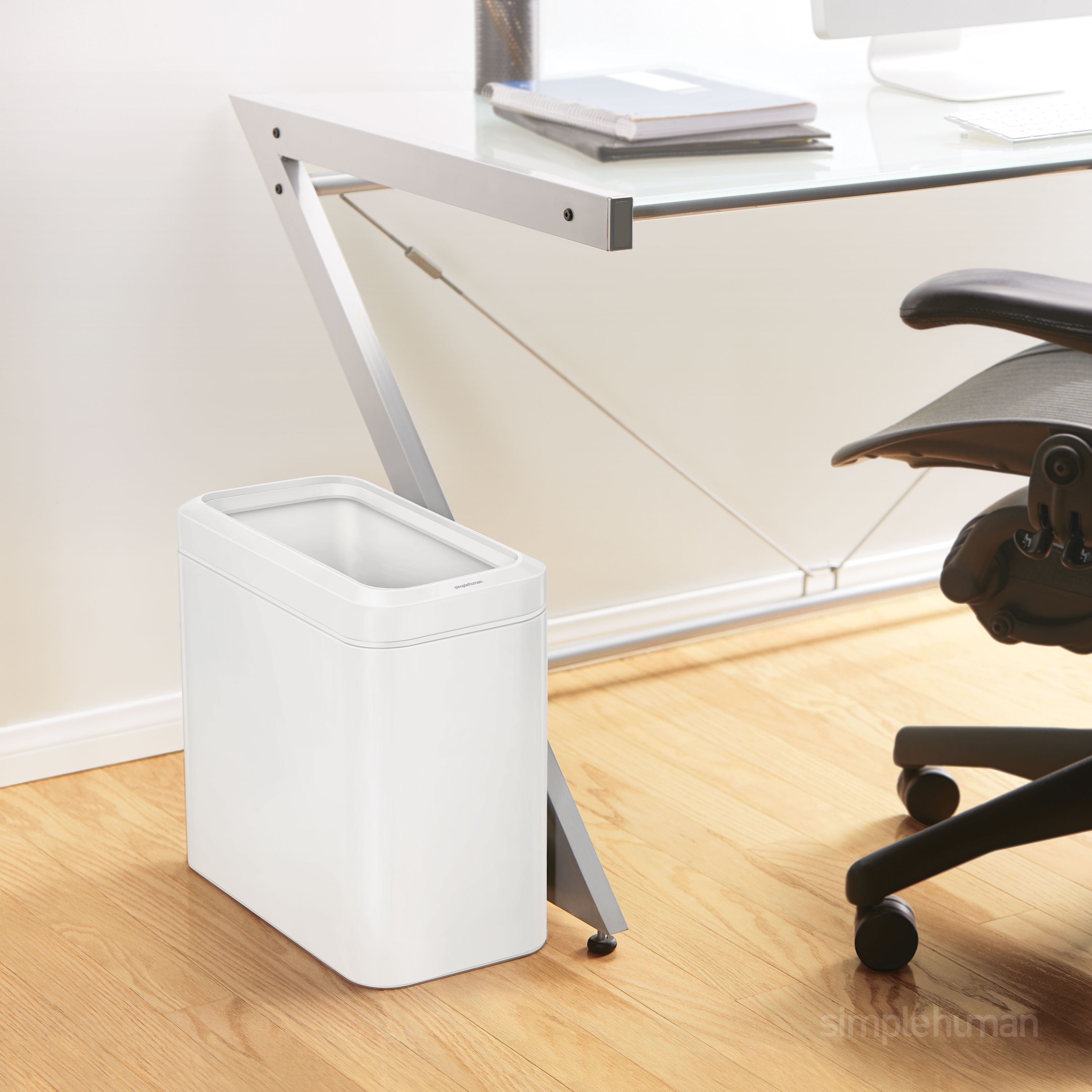 simplehuman 25 Liter / 6.6 Gallon Slim Open Top Trash Can, Commercial Grade Heavy Gauge White Stainless Steel