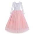 thumbnail image 3 of IBTOM CASTLE Flower Girls 3/4 Sleeve Deep V-Back Tulle Vintage Lace Wedding Party Long Dress Princess Communion Pageant Maxi Gown 5-6 Years Pink, 3 of 8