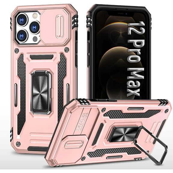 iPhone 12 Pro Max Case for 12 Pro Max Phone Case,with Stand & Camera Cover,Slim Phone Case-Rose Gold