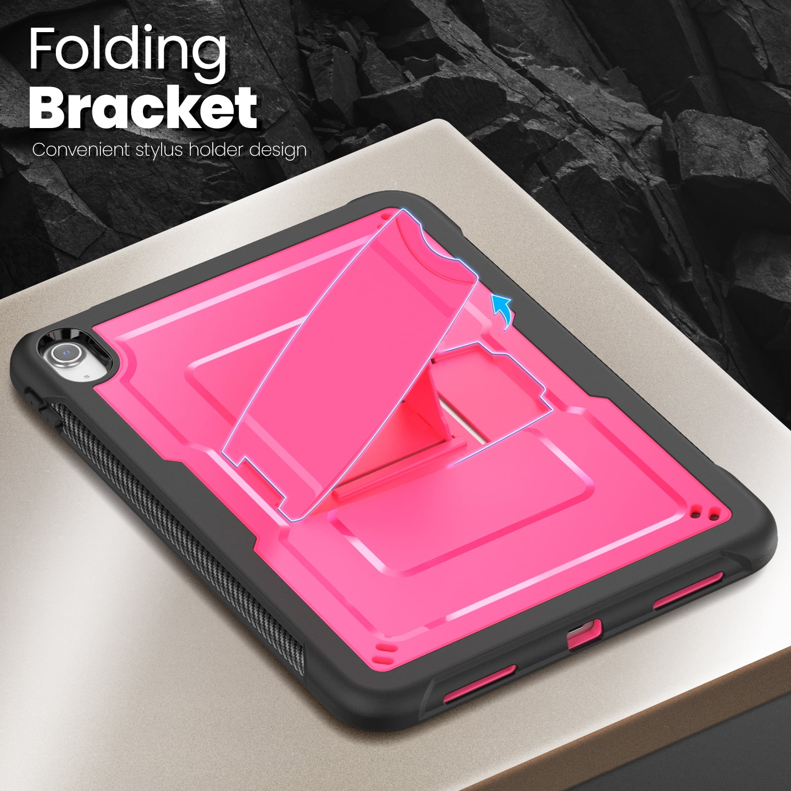 Allytechgroup Case for Apple iPad (A16) 11th Generation 11 inch 2025 Model with Pencil Holder/Kickstand Hard PC + Soft TPE Bumper Rugged Slim Stand Shockproof Shell Heavy Duty Protection Cover, Rose