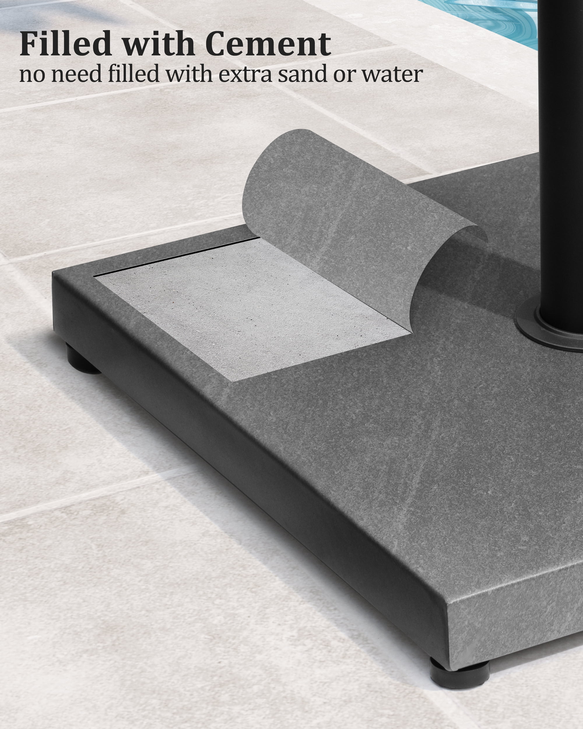Crestlive Products 45lbs Pre-filled Concrete Umbrella Base, Heavy Duty Wind-Resistant, Fits 6-12ft Market Umbrella, Grey