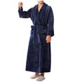 thumbnail image 5 of Womens Fluffy Robes Warm Flannel Terrycloth Bathrobe Spa Shawl Collar Plush Unisex Bath Robe Fuzzy Pajamas, Navy, M, 5 of 7