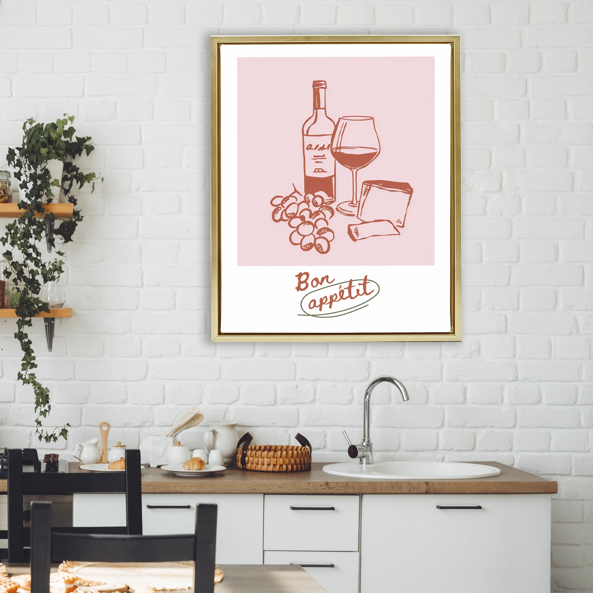 Stupell Industries Bon Appetit Wine & Grapes Gold Framed Floater Canvas Wall Art, design by The Prints Vibe