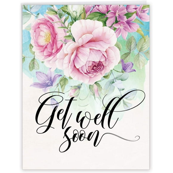 Floral Feel Better Card With Envelope - Loving Flower Get Well Soon Greeting 8.5 x 11 Inch J4214HGWG