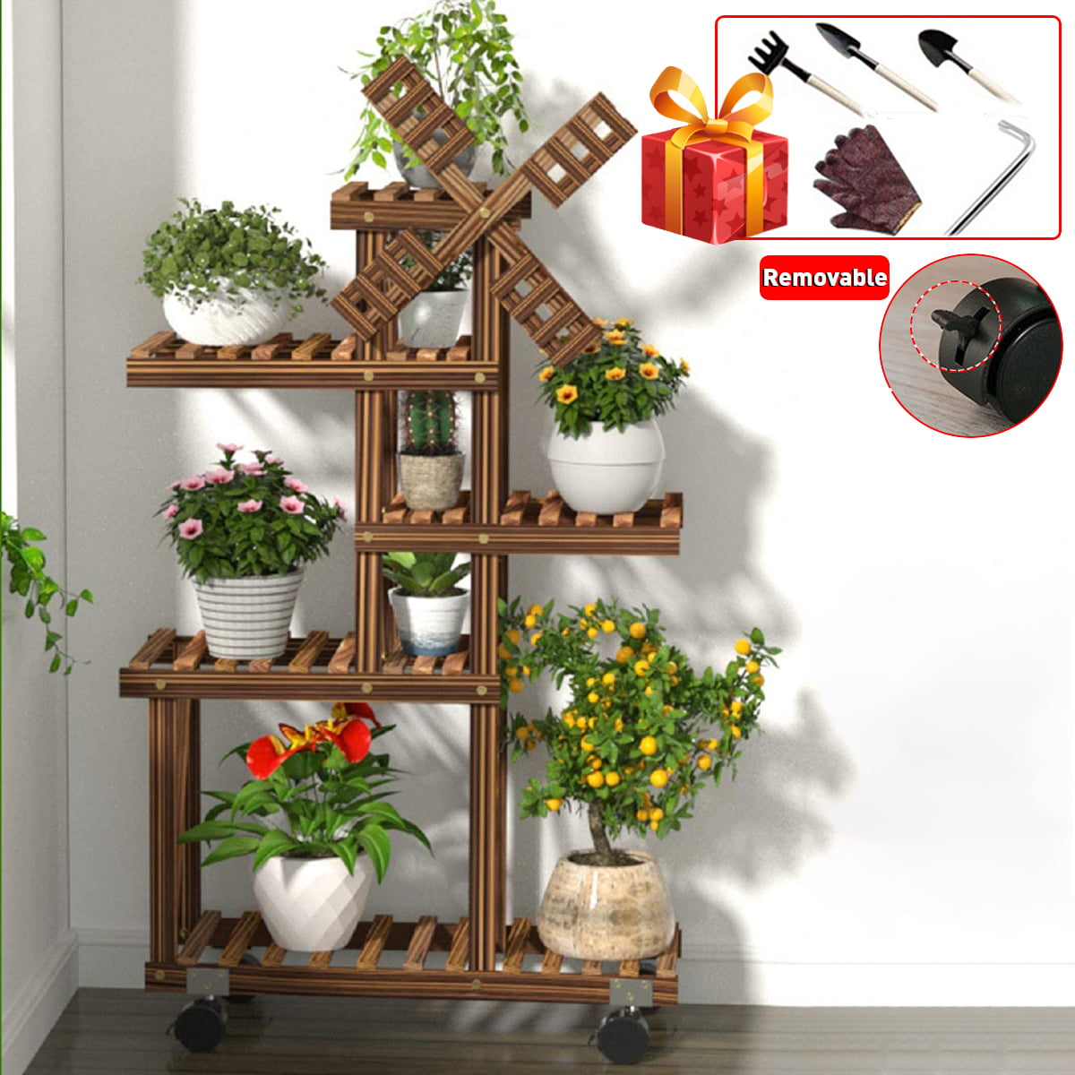 2 Tier Tall Bamboo Flower Plants Rack Heavy Duty Potted Holder Display Corner Stand 4-Tier Indoor Wood Plant Stand Shelf 2 Level for Living Room Pot Plants