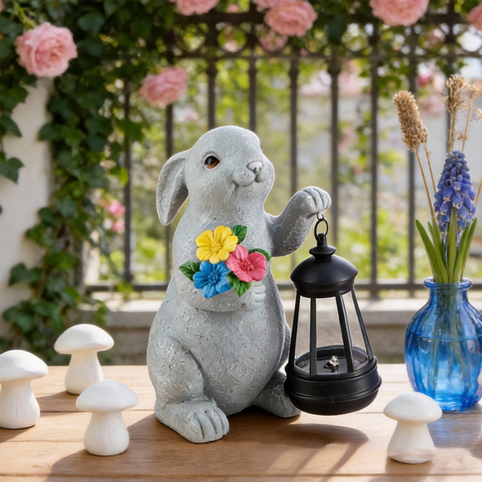 Clearance Solar Garden Outdoor Statues Rabbit with Solar Lantern,Outdoor Bunny Figurines Decorations,Lawn Decor Bunny Statue for Patio, Balcony, Yard Ornament,Unique Housewarming and Easter Gifts