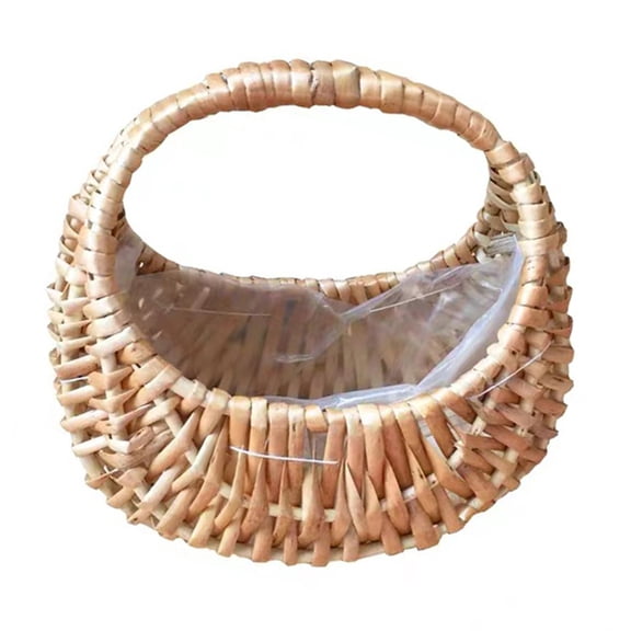 Rattan Woven Flower Basket Half Moon Wicker Basket Wicker Storage Basket with Handles Sturdy Picnic Basket for Picnic Garden Storage Home Decor