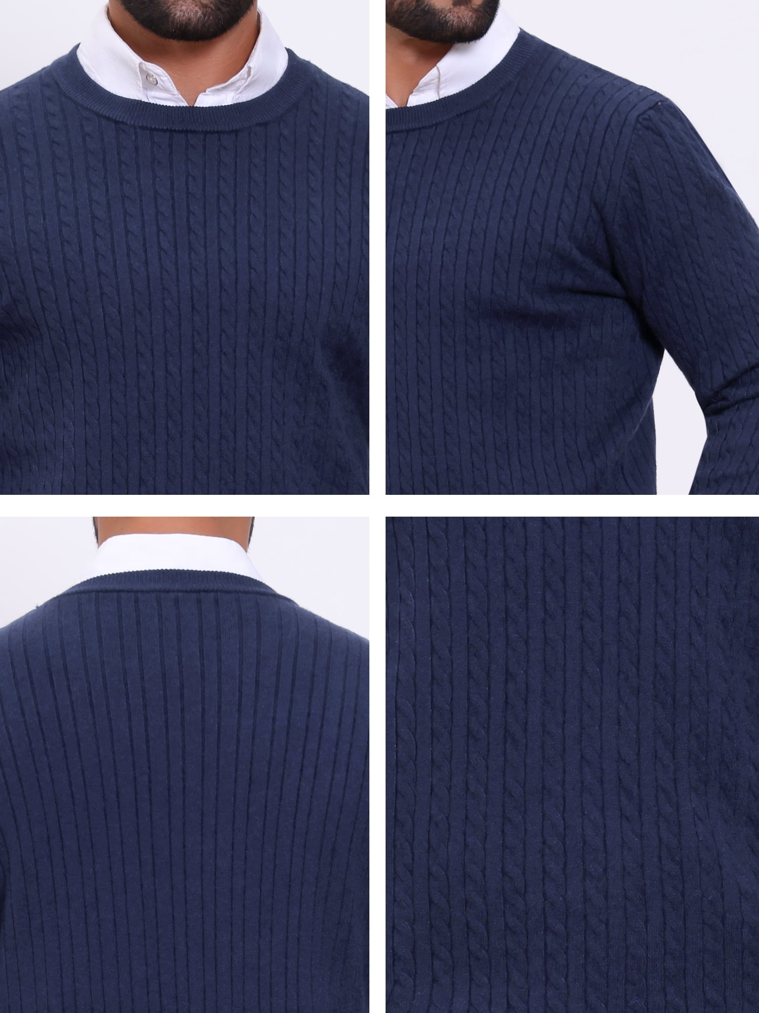 DARING DIVA Men's Crew Neck Long Sleeve Soft Cable Knit Pullover Sweater S Navy