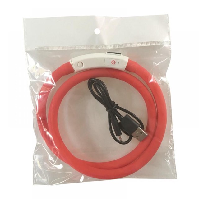 USB Rechargeable Safe Warn LED Dog Collar Adjustable Silicone Collar Cut to Resize Color Pink
