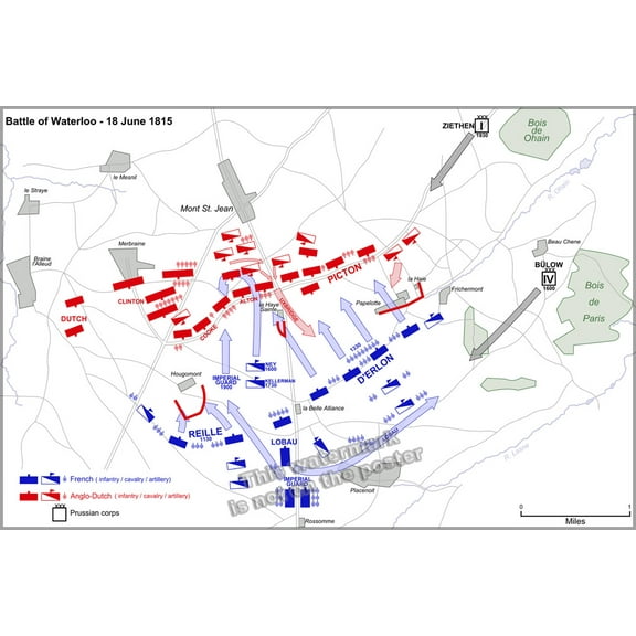 24"x36" Gallery Poster, battle of waterloo map